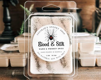 Warm Woodys Spice Halloween Wax Melt, Spooky Wax Melts, Gothic Gifts - Blood and Silk