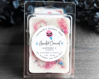 Haunted Carnival Wax Melt ~ Raspberry and Vanilla, Pastel Goth Wax Melts, Halloween Melts, Mystical Wax Melts, Magical Wax Melts, Snap Bar