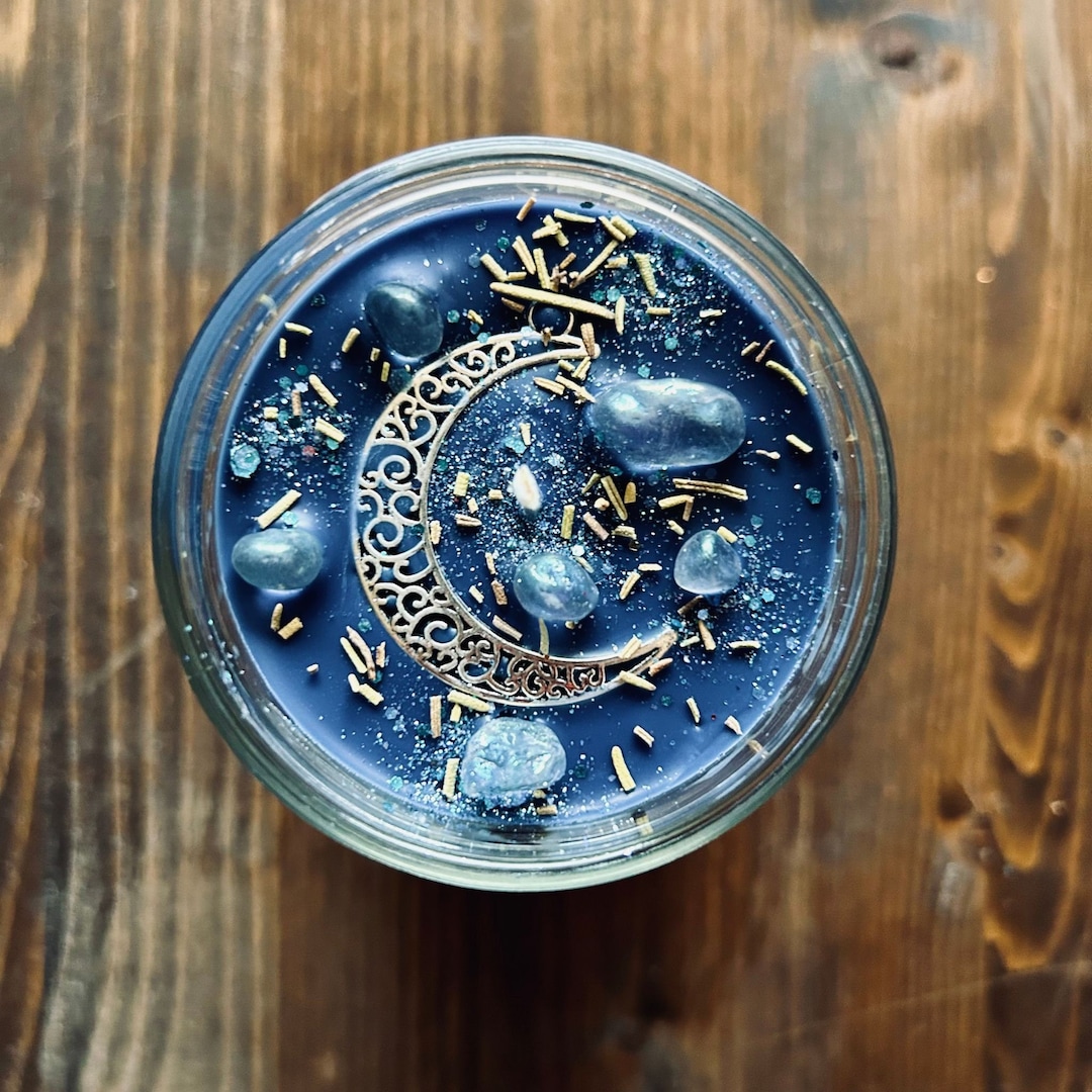 Moon Magic Crystal Candle, Ritual Candle, Manifestation Candle