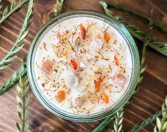 Positive Energy Intention Candle with Sunstone, Citrine, Clear Quartz - Blood Orange Scent