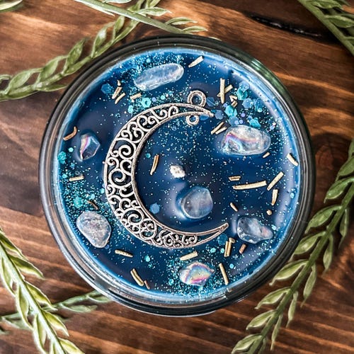 Bougie cristal magique lunaire, Bougie rituelle, Bougie de manifestation, Bougie sort d'intention, Bougie pleine lune, Bougie de protection, Fait main