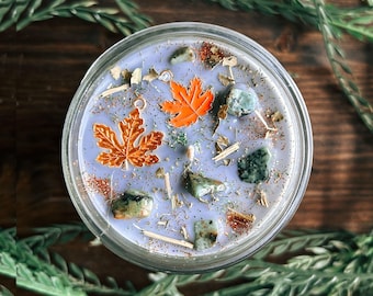 Autumn Rain Crystal Candle - Harvest Spice and Wet Leaves - Witchy Fall Home Decor