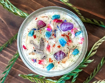 Hummingbird Candle with Crystals and Flowers - Scented Rose & Gardenia