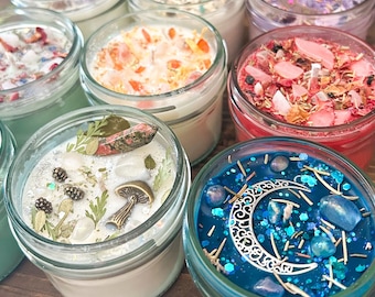 Crystal Intention Candle: Handmade Herbal Infused Soy Candle, 4oz
