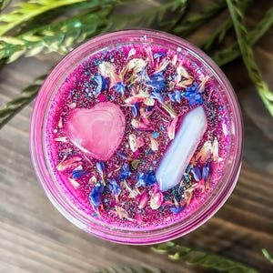 Self Love Candles, Crystal & Herb Candle, Soy Aromatherapy Candle with Rose Quartz, Self-Care Candle, Confidence Intention Candle, Handmade