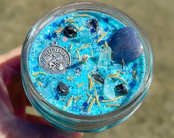 Zodiac Intention Candle, Crystal Infused Soy Wax, Herbs, Spiritual Manifestation, Witchy Home Decor