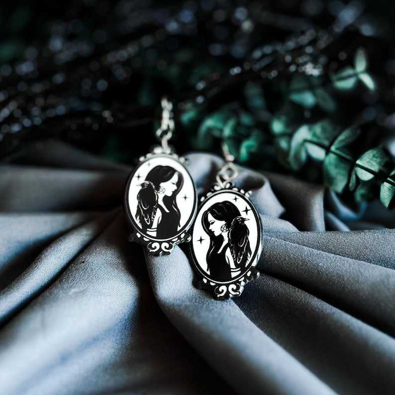 Hecate with Raven Earrings Double Sided Earrings Witchy Dangle Earrings Gothic Jewelry image 2