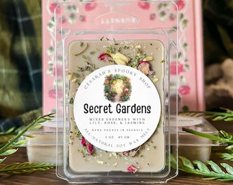 Fondants de cire Secret Garden - Parfum de lys, de jasmin et de fleur de rose - Fondants de cire floraux, witchy, fantasmagorique, soja, écologique, durable, lune, witchcore