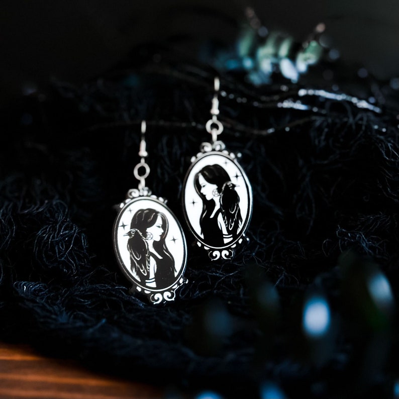 Hecate with Raven Earrings Double Sided Earrings Witchy Dangle Earrings Gothic Jewelry image 1