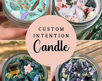Custom Intention Candle with Crystals and Herbs