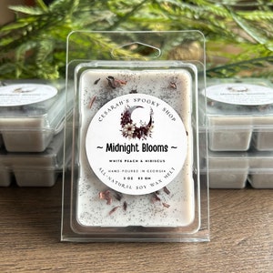 Midnight Blooms Soy Wax Melts - White Peach and Hibiscus Scent - Gothic wax melts, witchy, spooky, soy, eco, sustainable, spring, witchcore