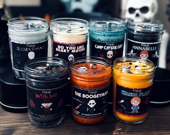 Horror Movie Candles, Halloween Lover Decor, Scary, Soy Wax Crystal Candles, Spooky Season Gifts, Fall, Michael, Jason, Creepy, Black Gothic