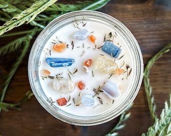Home Cleansing Crystal Intention Candle: Lemon & Coriander Scented