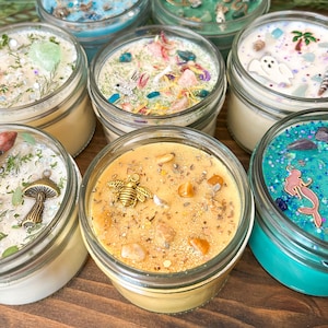 Summer Intention Candles Infused with Crystals and Herbs, Homemade Meditation Manifestation Crystal Candle, Witchy Spiritual Gifts, 4 oz