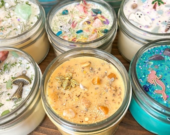 Summer Intention Candles Infused with Crystals and Herbs, Homemade Meditation Manifestation Crystal Candle, Witchy Spiritual Gifts, 4 oz