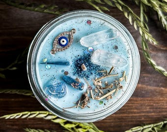 Third Eye Chakra Intention Candle, Blue Kyanite, Clear Quartz, Lapis Lazuli, Soy Wax