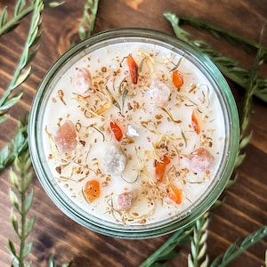 Positive Energy Candles - Crystal & Herb Candle - Soy Aromatherapy Candle w/ Sunstone, Citrine - Positive Energy Crystal Candle - Handmade!