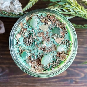 Abundance Intention Candles Infused with Crystals and Herbs, Homemade Meditation Manifestation Crystal Candle, Witchy Spiritual Gifts