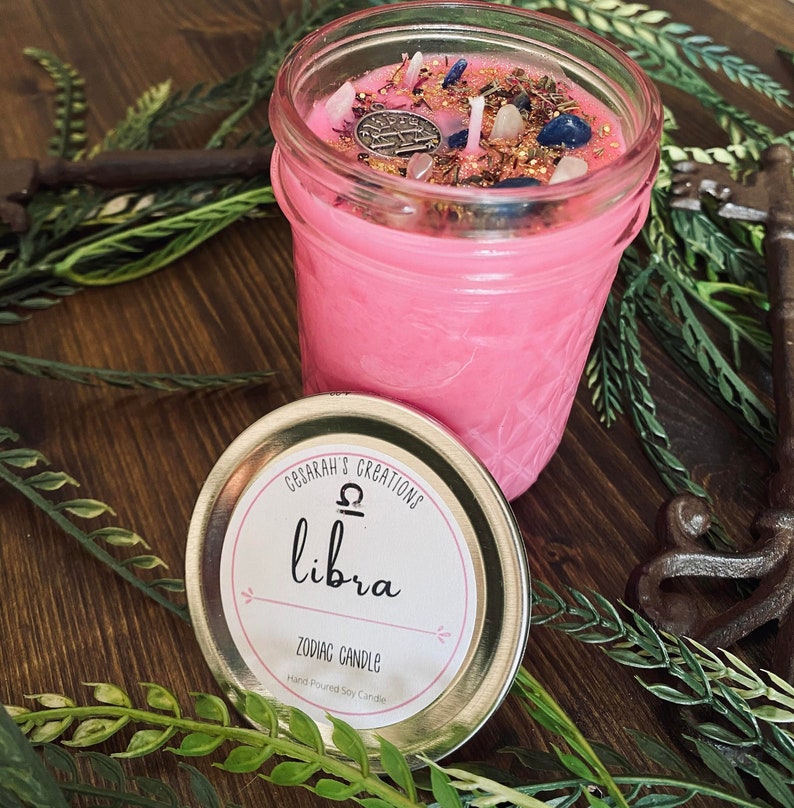 Zodiac Candles With Crystals and Herbs Zodiac Sign Candles Etsy