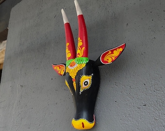 Wooden decorative Art Nandi | Bull | Cow | head | Face mask for wall decor.Hand Painted. Indian Handicraft Artifact for Home wall decor