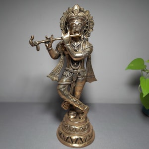 Brass lord Krishna statue Handmade Krishna Idol with flute for Home Temple Pooja Mandir Decor Hindu Divine God,Gopal Krishna