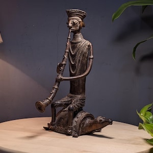 Antique Bronze Tribal Musician Figure: Vintage Home Decor