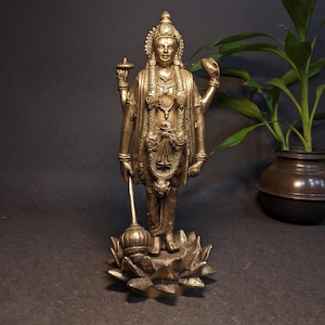 Brass Vishnu Statue: Hindu Spiritual Decor, Indian Temple Altar