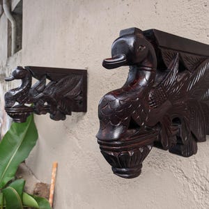 A pair of Indian Handcarved Wooden Bird Brackets Traditional Indian Wall Decor | Vintage Style Architectural Corbel | Ethnic Art