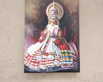 Kathakali Oil Painting on Canvas: Handcrafted Indian Dance Portrait