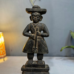 An Indian Antique wooden statue of a Mughal Guard.Handcarved Wooden Antique Statues | Gifts.A collectors piece of Artefact from south India.