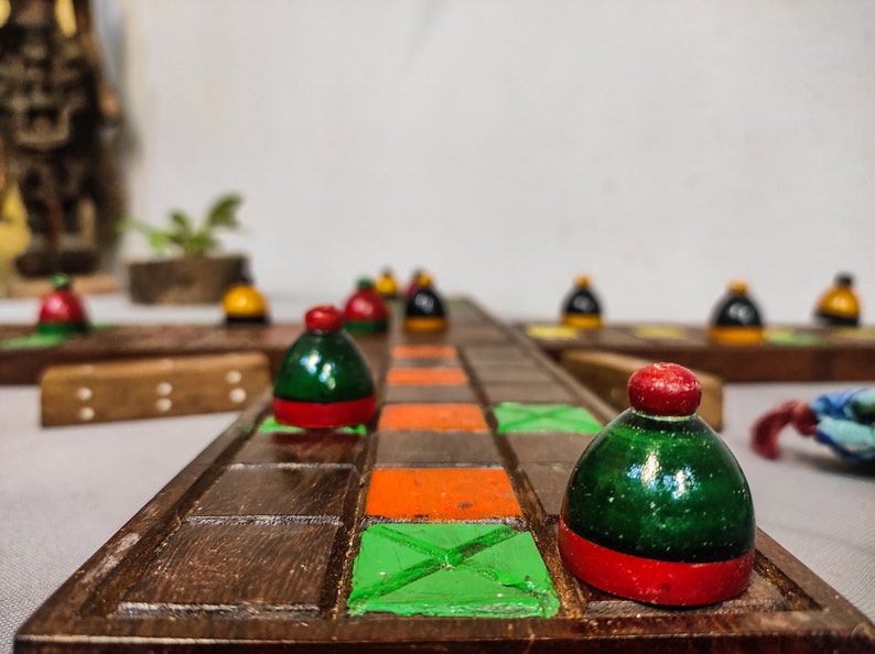 Ludo Ancient Indian Board Game. Wooden Coins and Dice. Etsy