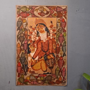 Indian Original Bengal Pattachitra painting Of Durga 1 Handpainted, Wall decor/Gifts.
