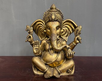 Handgefertigte Ganesha-Statue aus Messing - Vintage Hindu-Gott-Idol, Hindu-Gott-Statue für den Haustempel, spirituelles Dekor & Geschenk