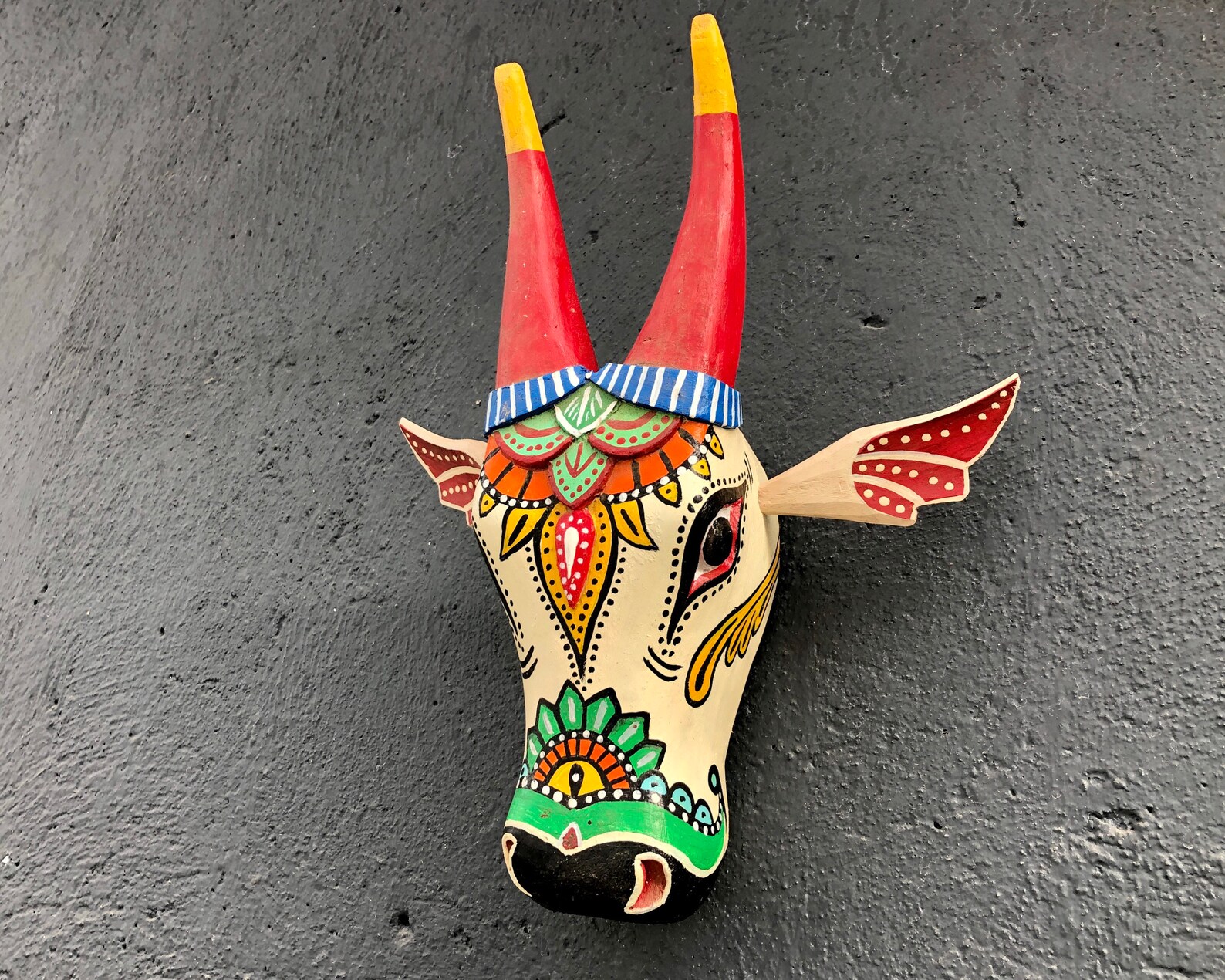 32cm tall Wooden painted Bull Nandi Cow head face mask | Etsy