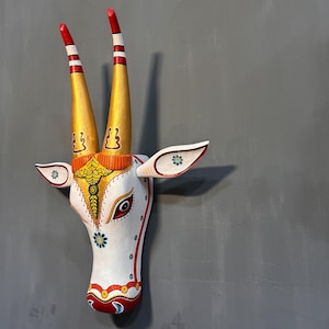 Handcrafted Decorative bull Head Wall Art | Traditional Folk Painted Animal Mask | Rustic Home Decor Statement Piece