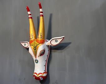 Handcrafted Decorative bull Head Wall Art | Traditional Folk Painted Animal Mask | Rustic Home Decor Statement Piece