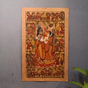 Indian Original Bengal Pattachitra painting Of Krishna and Radha Handpainted, Wall decor/Gifts.