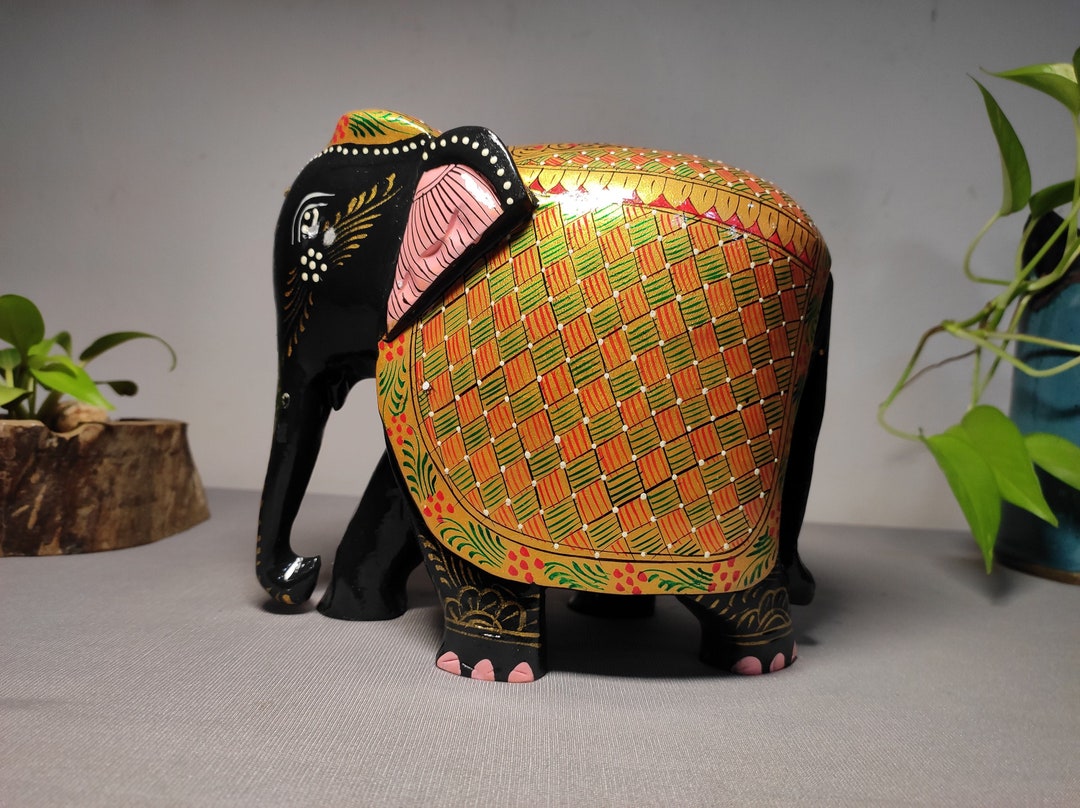 Indian Wooden Hand Carved Elephant. Ideal for Office or Home Decor. - Etsy