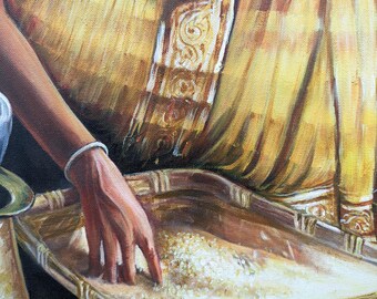オリジナルのインドの油絵：サリーを着た女性、詳細な写実主義 - Etsy 日本