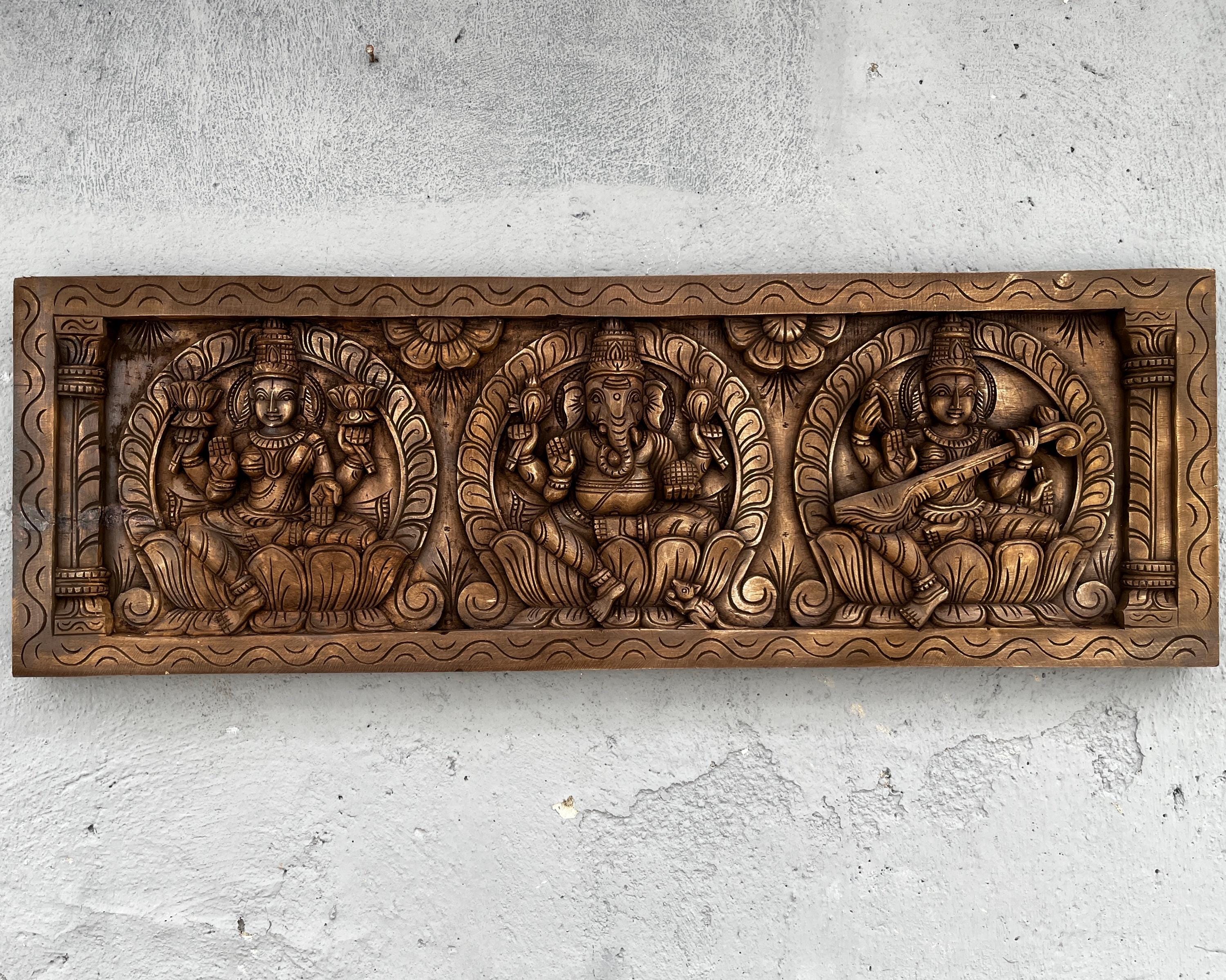 Carved Lintel Panel Of Ganesh & Gajalaxmi From Gujarat - 18thC Carved Lintel Panel Of Ganesh & Gajalaxmi From Gujarat - 18thC