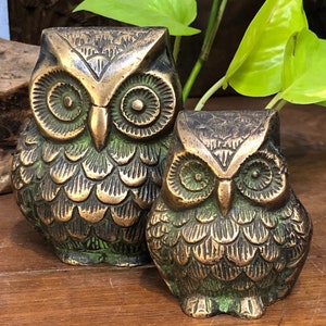 Set of Brass Owls | Antique Finish | Handcrafted Indian Owl Figurines | Ethnic Home Decor | Good Luck Symbol | Vintage Collectible