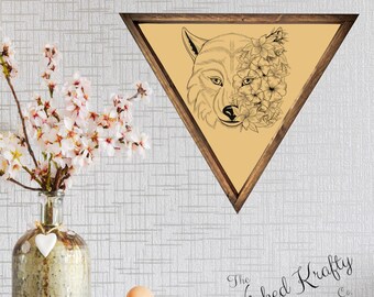 Boho Floral Loup Triangle Encadré Panneau en bois