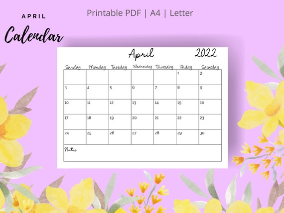 april calendar printable calendar pdf printable pdf etsy