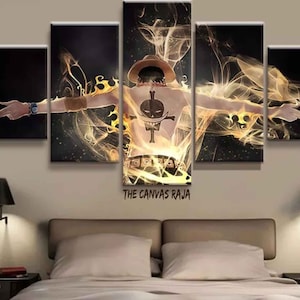 5 Panels MANGA ANIME Fire Fist Ace Poster Canvas PRINT Gift For Him Her