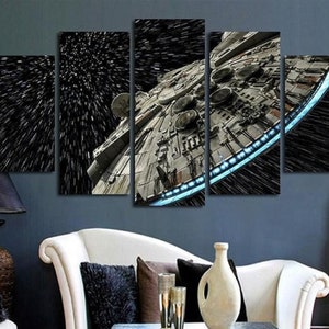 Pôster de arte em tela Millennium Falcon de 5 peças, decoração de parede, pintura, presente para fã