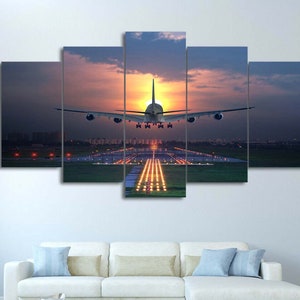 Boeing Aircraft Airplane Landing Sunset Aviation Decor Canvas Wall Art 747 Print Pilot Gifts