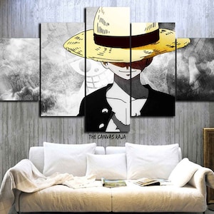 5 Panels Japanese Manga Anime Straw Hat Lufy Poster Stretched Canvas Anime Print