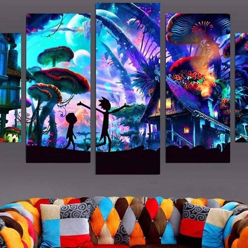 Rick and Morty Mushroom World Canvas Wall Art Etsy