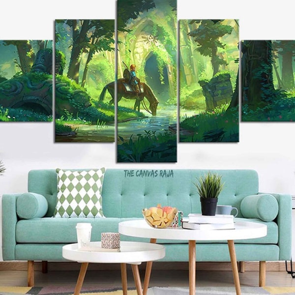 5 Panel LOZ BOTW Zelda Canvas Poster, Breath Of the Wild, Wall Art Painting  Video Game Room Decor