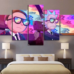 5 PANEL Trippy Stretched Canvas Wall Art Rickk Morty  Poster Print Room Decor Painting